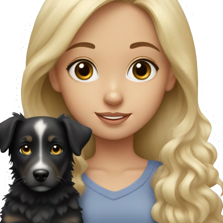 Blonde girl with black Australian shepherd puppy emoji