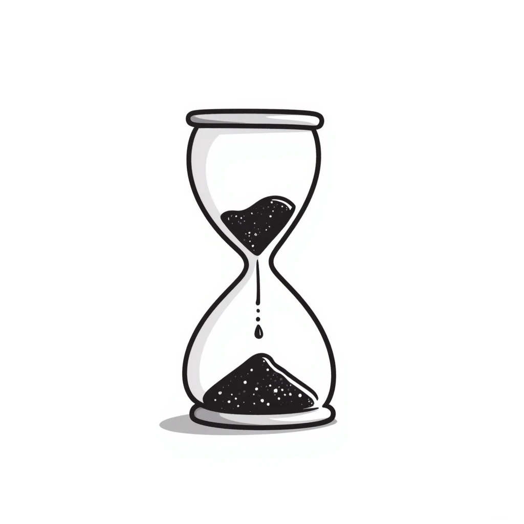 hand-drawn doodle icon of an hourglass turning over, expressive and whimsical, simple design emoji