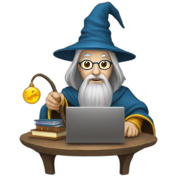 wizard showing his computer emoji