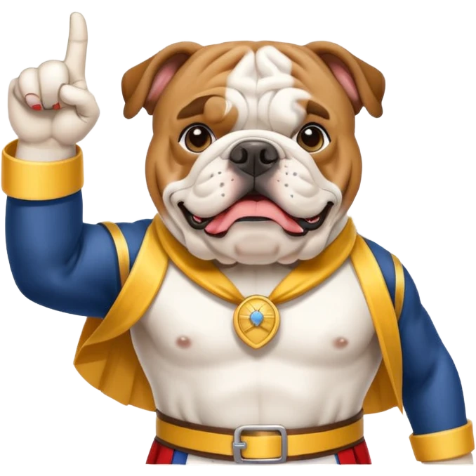 english bulldog pointing at a landmark, wearing a tour guide sash emoji