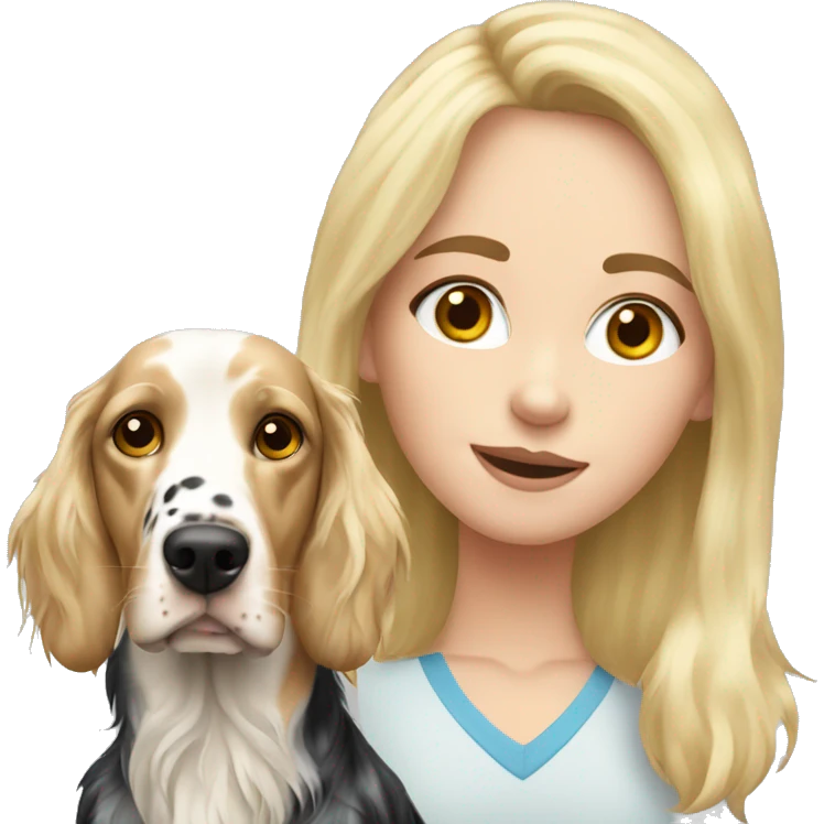 Blonde girl with english setter portrait emoji