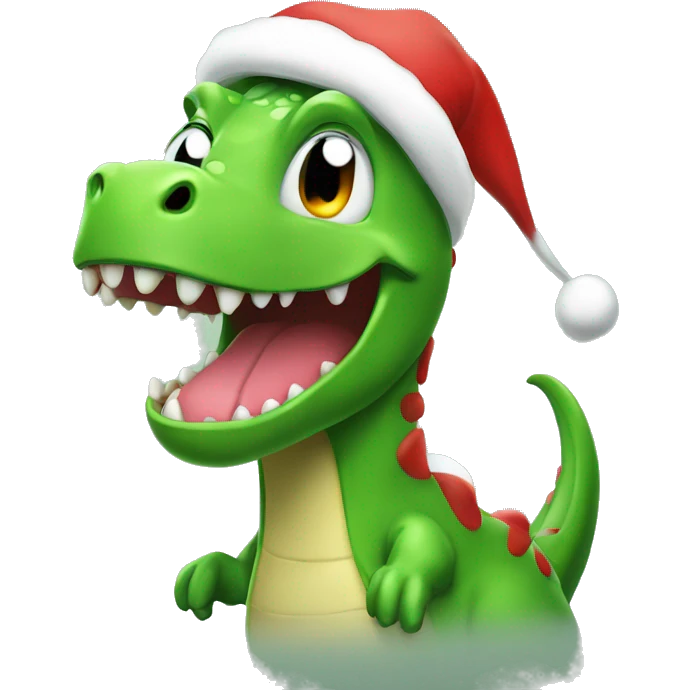 Happy green Dino wearing a Santa hat emoji