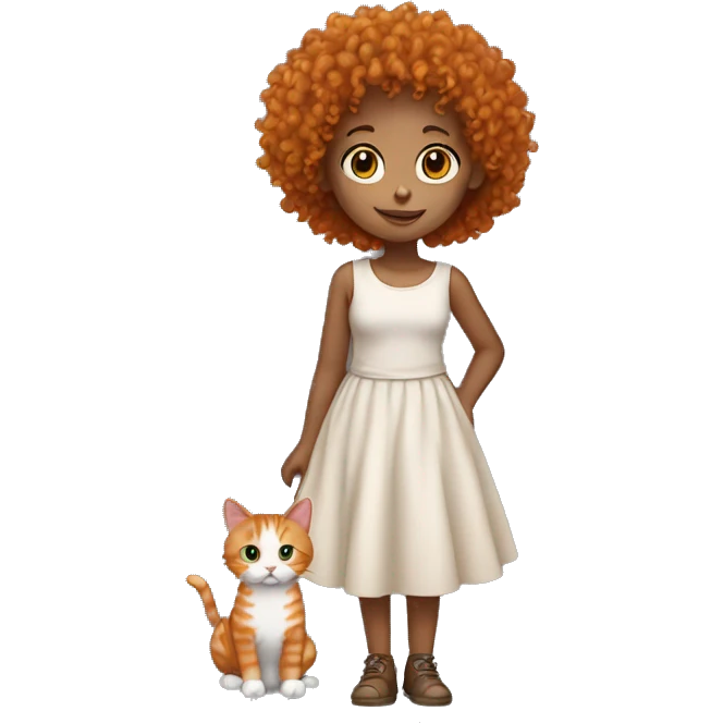 curly haired girl holding her orange streaks cat emoji
