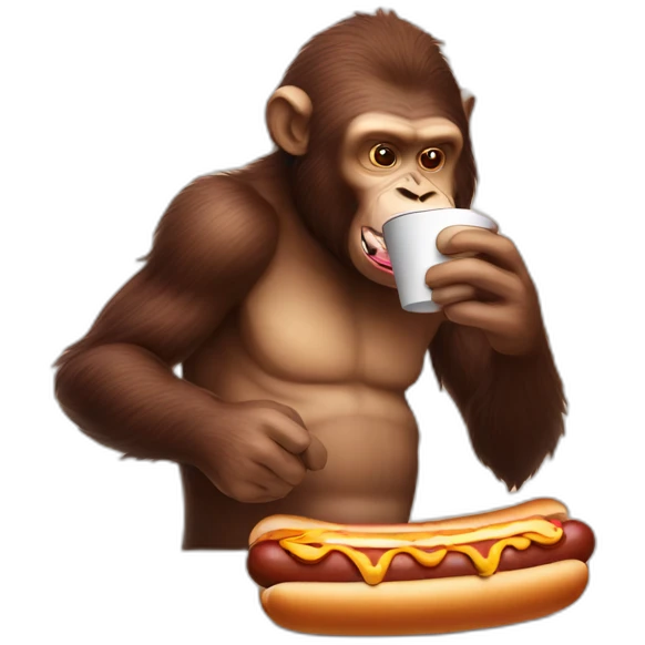 ape eating hot dog with capuccino emoji