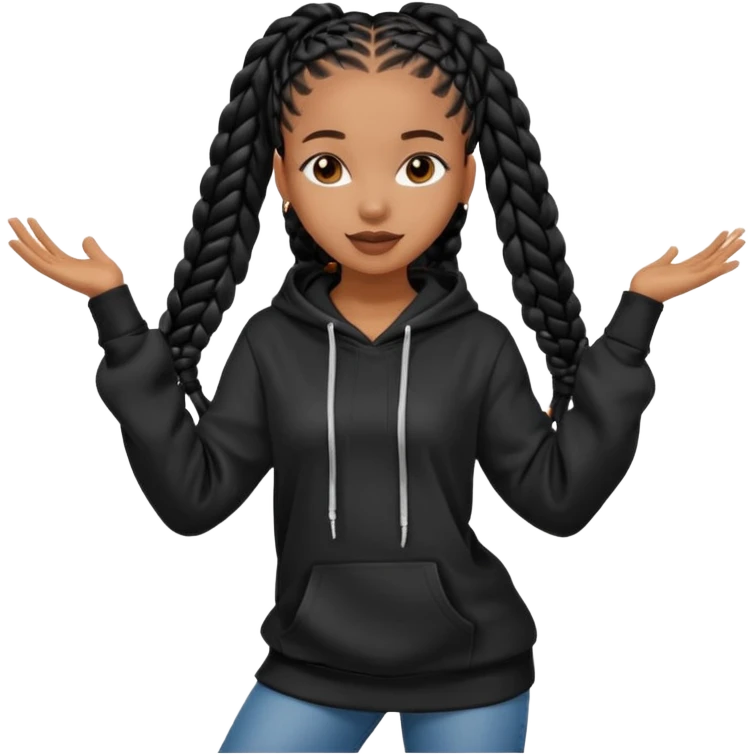 African American girl with long black box braids wearing black Christian hoodie dancing emoji
