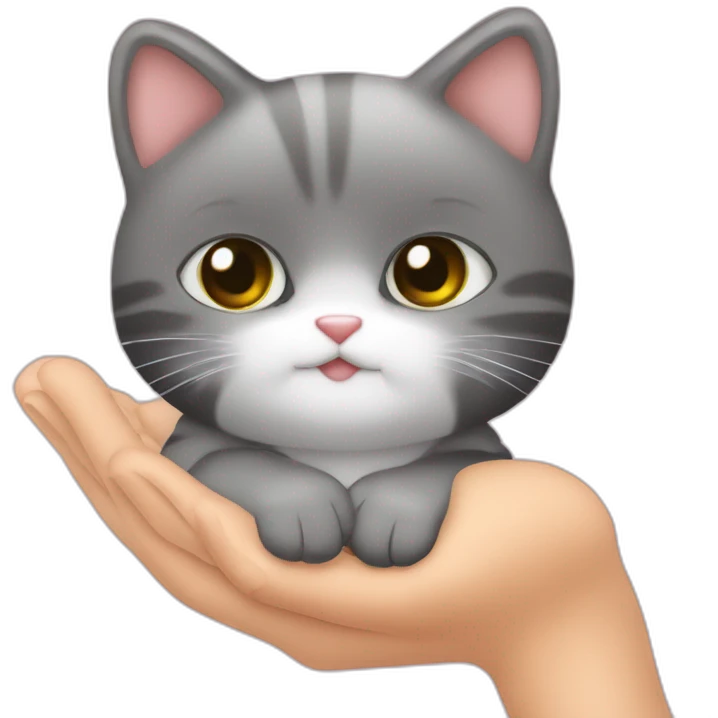 Un bébé chat avec un cœur dans les mains emoji