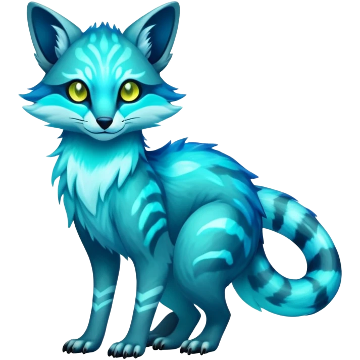 Exotic futuristic bioluminescent translucent transparent lush warm-colored neon-glowing iridescent Fakémon-Fionbri-Vernid-Sergal-Genet-creature (full body) emoji