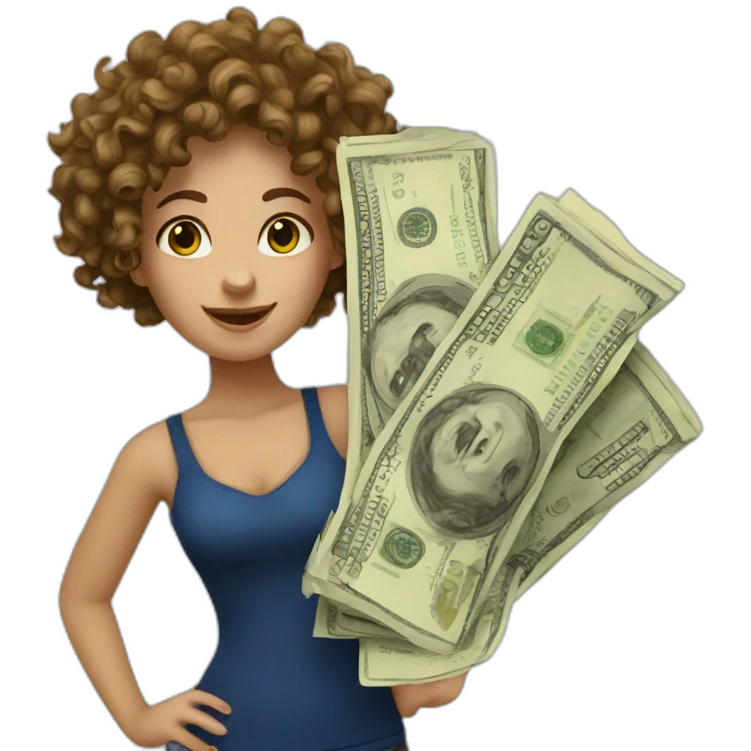 Curly European Girl and money emoji