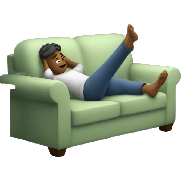 A person lying on a sofa, one leg crossed over the other, with hands behind the head, relaxing in a cozy setting emoji
