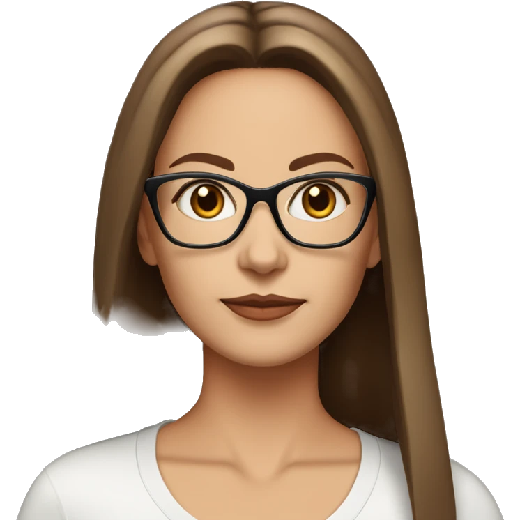 50 years old girl
long brown hair with straight styling
light skin
glasses with refined frame
Brown eyes with cat eye liner emoji
