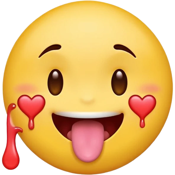 a classic yellow circle emoji with a tongue sticking out and drool dripping feom the mouth with heart eyes emoji