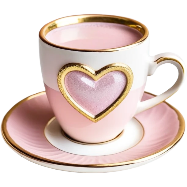 Una tazza di caffè scintillante, rosa pastello, decorata con dettagli dorati e una cascata di glitter che brilla al sole. Il manico è scolpito a forma di cuore, con un delicato fiocco di porcellana. All’interno, un caffè fumante sprigiona un aroma irresistibile, avvolto in un’aura magica e sognante. emoji