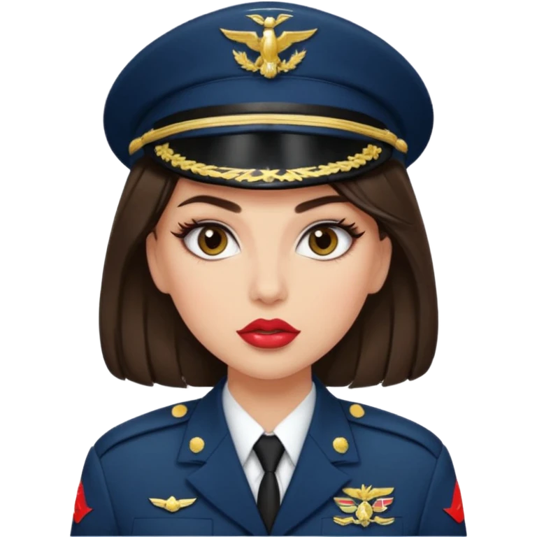 Emoji of a brunette girl in the military with big eyelashes, big lips with gloss, and a sassy face  emoji