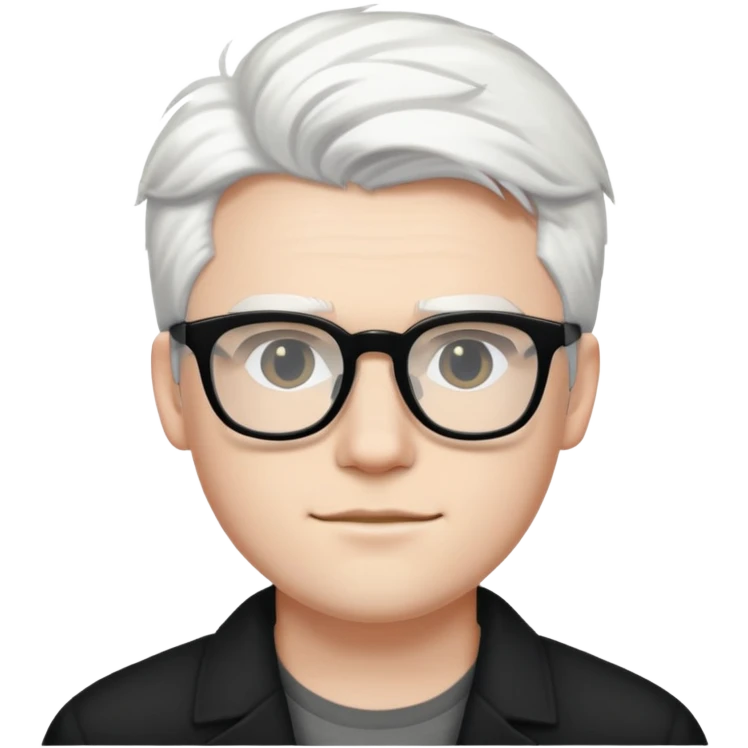 22-year-old white man with fair skin, white hair, and black glasses emoji