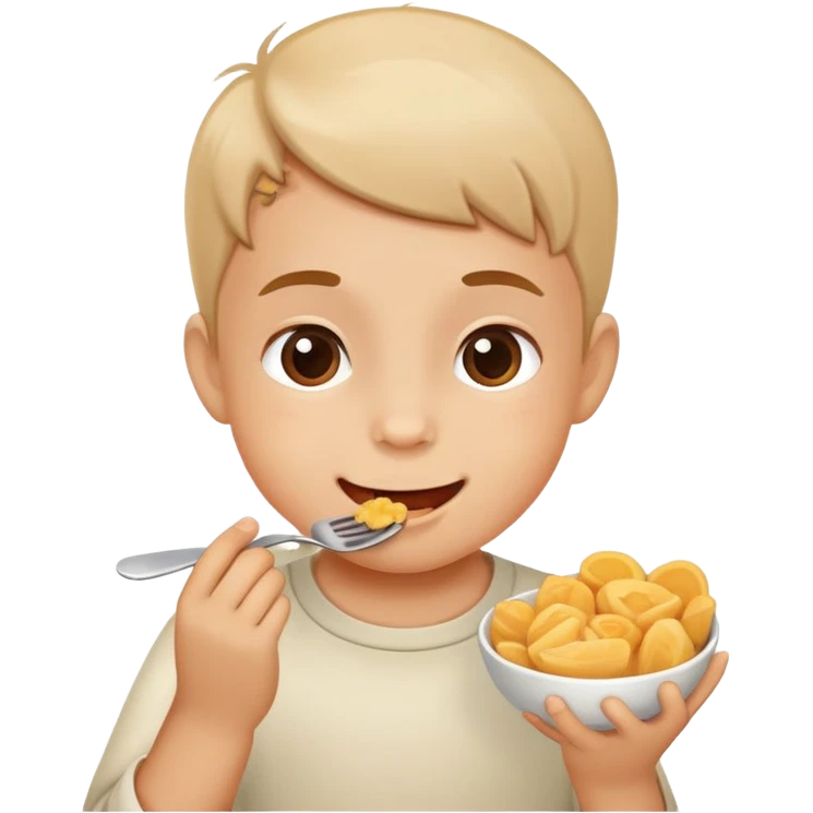 child eating with small bites, happy and friendly emoji