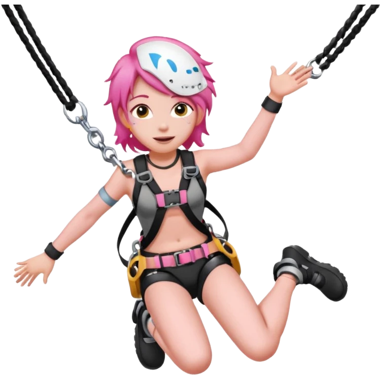 bungee jumping face with earrings pink hair flying away bungee jumo emoji