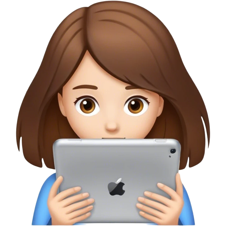 erstelle mir eine mädchen mit braun gebundenen Haaren und am i pad sitzen emoji