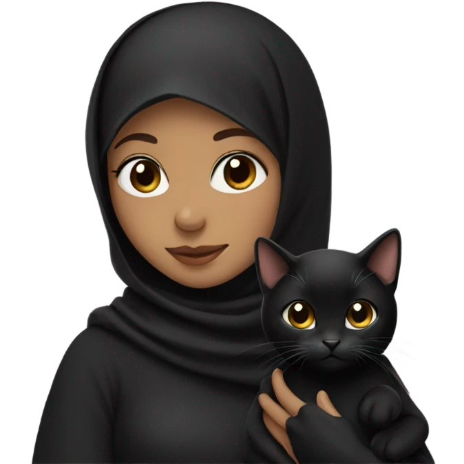 girl with black hijab holding black cat emoji