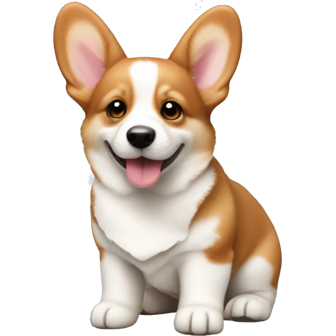 cute red and white corgi puppy with big ears and a white hook pattern on his head emoji