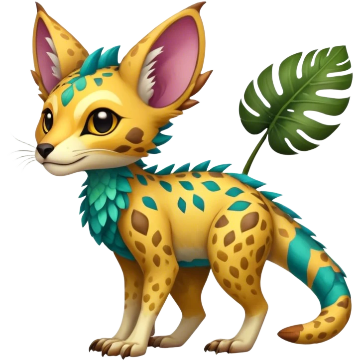 Feral Rare Fantasy vibrant tropical Vernid-Trico-species by LiLaiRa, random markings, tufted ears, full body emoji