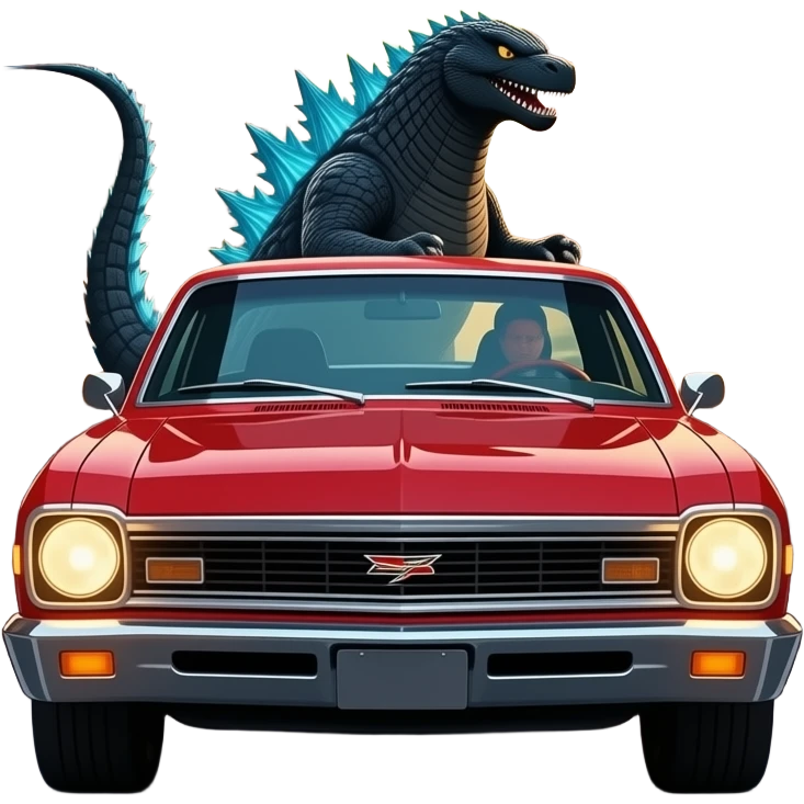 GODZILLA DRIVING CHEVY II NOVA emoji