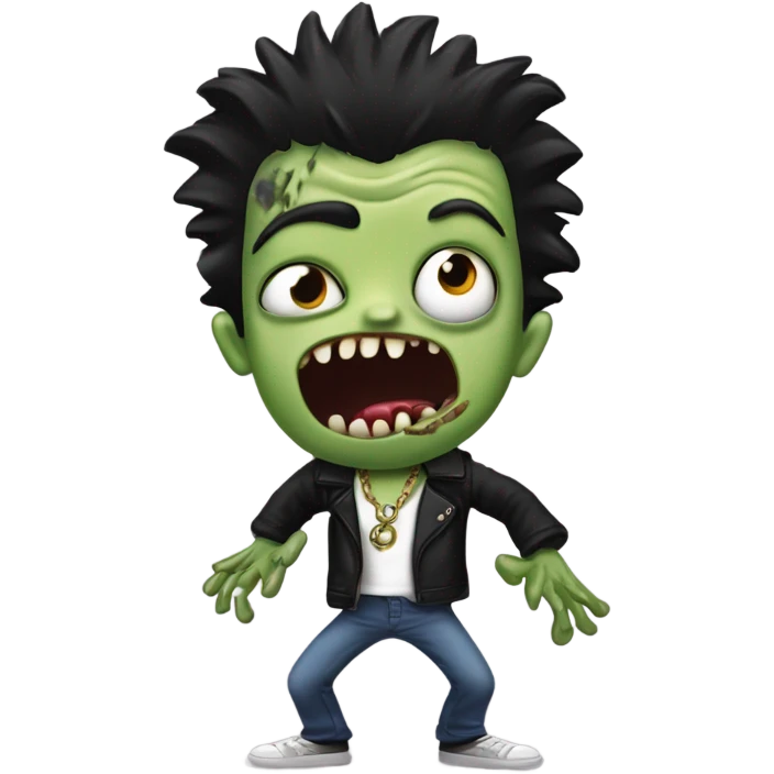 sid vicious zombie, black haired, wearing a padlock necklace, dancing emoji