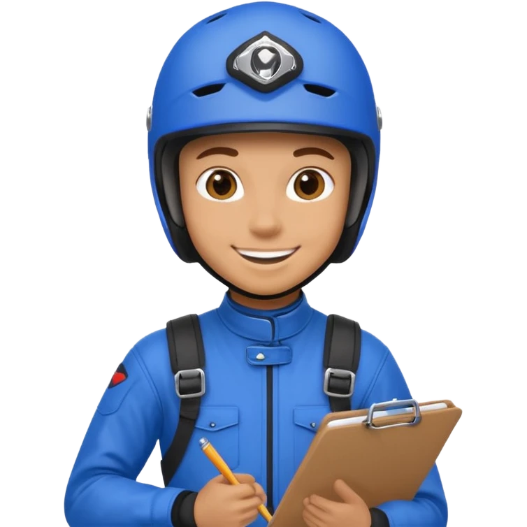 dirtbike rider in blue gear with clipboard emoji