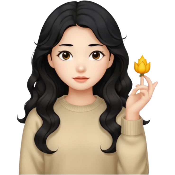 Beautiful girl,Black hair, wavy long hair,Black eyes,Chinese, beige sweater  emoji
