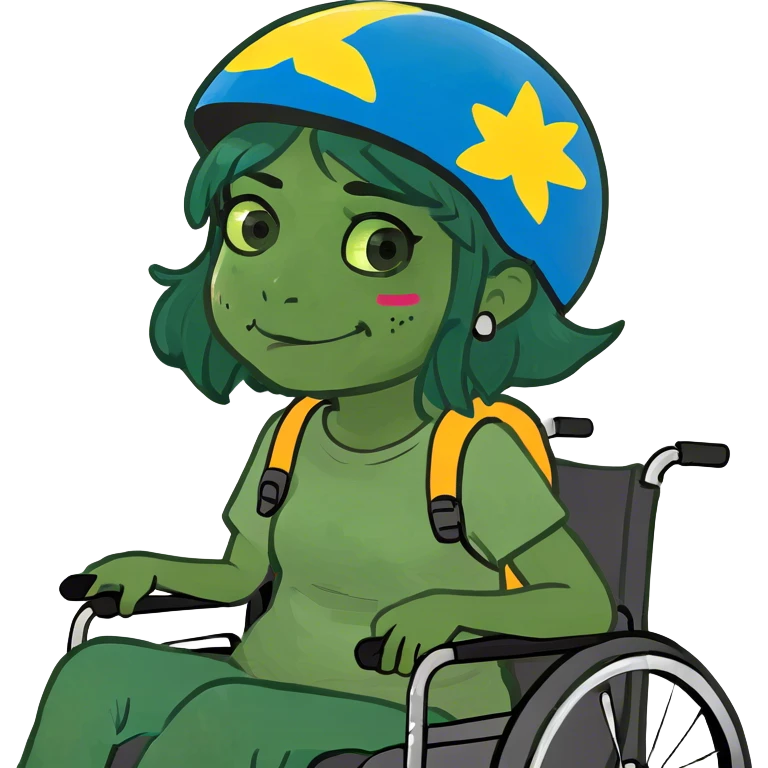 Mexican girl sith a wheelchair and a blue helmet drooling emoji