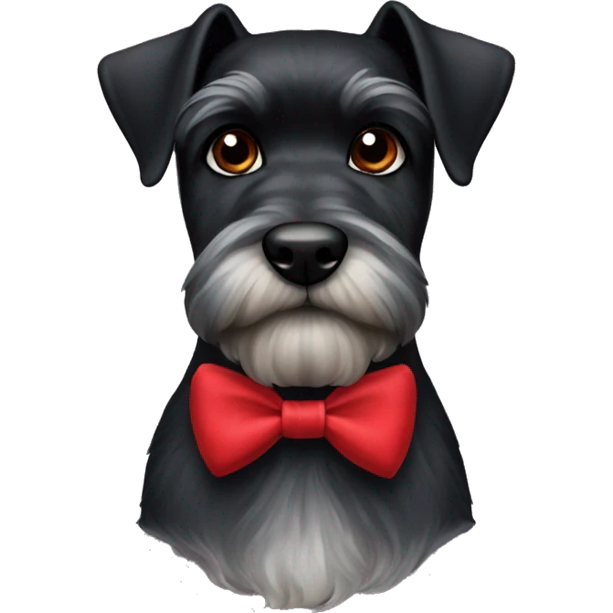 Black schnauzer wearing a red bow tie emoji