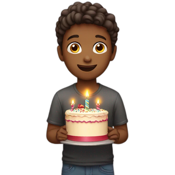 Boy holding a birthday cake emoji