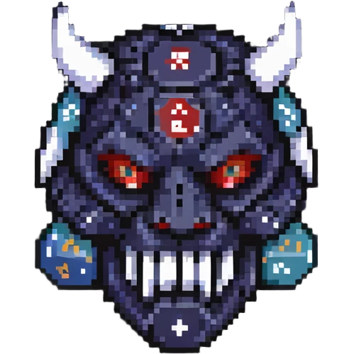 oni mask with a D20 dice emoji