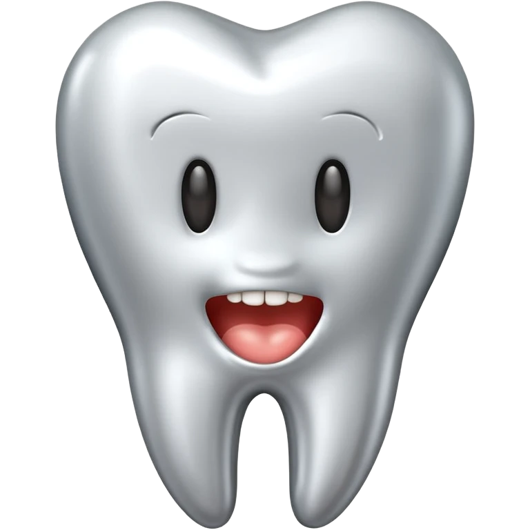 human tooth emoji, smooth chrome ceramic-metal texture, clean medical luxury aesthetic, isolated on white, no face emoji
