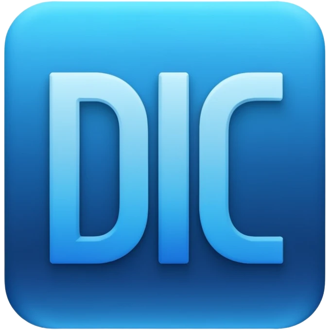 Emoji-style icon of 'DBC' in bold uppercase letters, blue gradient colors, modern and minimal design, tech/gaming aesthetic, transparent background emoji