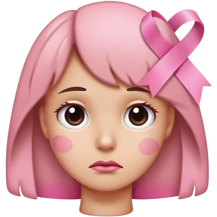 sad face with a pink ribbon emoji