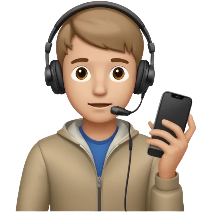 confused guy headphones on and with phone in hand turned to left quaterly emoji
