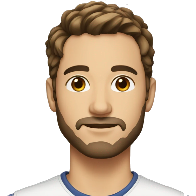 Man, 35, brown hair, brown eyes, short hair, small pointed beard emoji