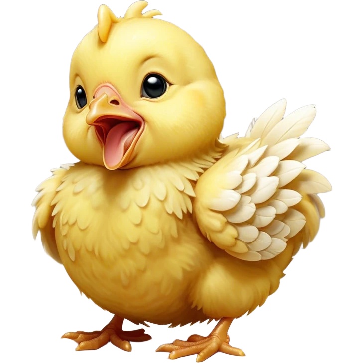 Cinematic Cute Yawning Yellow Baby Chicken Portrait Emoji, Head tilted slightly with a dramatic, wide-open yawn, showcasing a soft, downy yellow coat with little drooping wings, round beady eyes barely open in drowsy contentment, Simplified yet irresistibly adorable features, highly detailed, glowing with a soft, cozy glow, high shine, relaxed yet expressive, stylized with a touch of whimsical charm, bright and endearing, soft glowing outline, capturing the essence of a sleepy yet affectionate chick, so drowsy it feels like it could stretch out of the screen and curl up for a nap! emoji