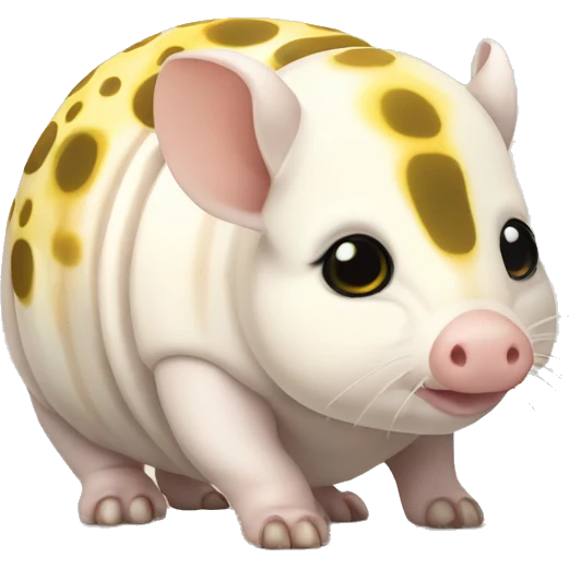 White chubby armadillo pig with yellow and black spots and cute flat face wide set eyes emoji