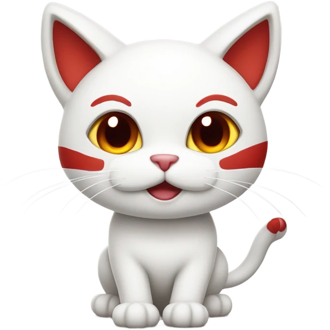 a cat with 5 tails, white, and with red details emoji