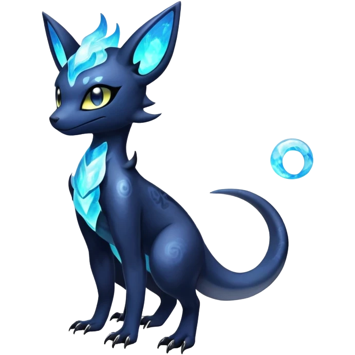 Shiny icy iridescent dark gothic ethereal Nebulae Salandit-Meowstic-Umbreon-Fakémon-hybrid-creature (full body)  emoji