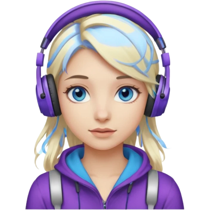 girl blond with purple highlights hair blue eyes and wearing headphones emoji