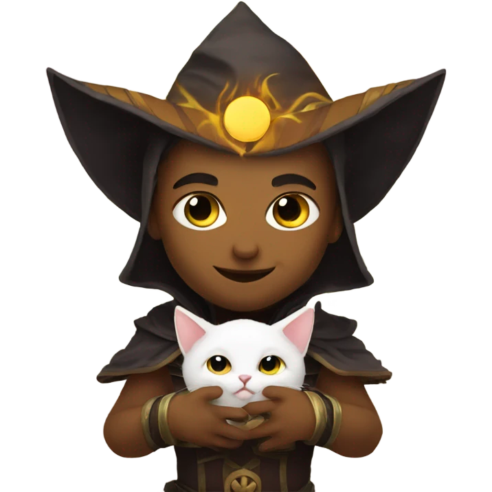 A sun warlock who is holding a kitten emoji