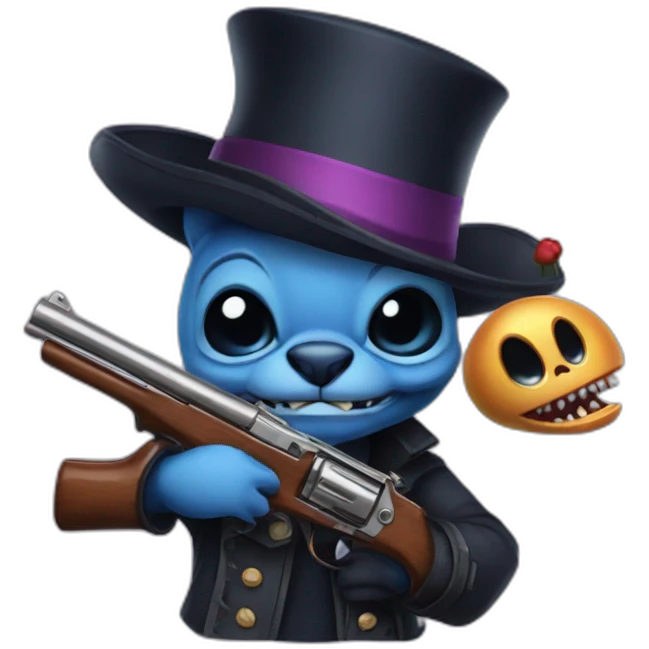 Stitch with top hat and an alien gun emoji