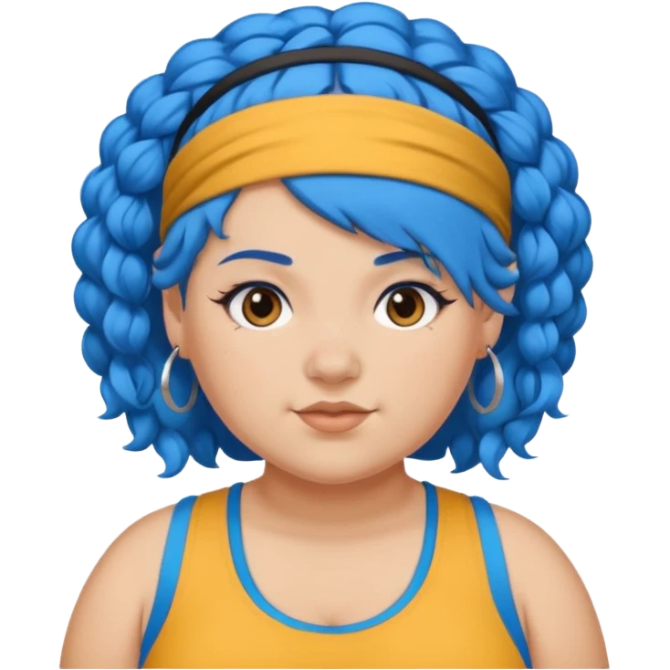 curly fat girl with blue hair and headband, sportsy emoji