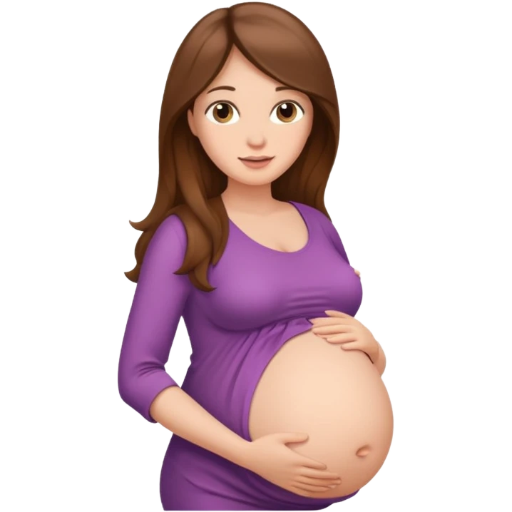 "Pregnant woman with her belly skin visible, with long brown hair and fair skin."
 emoji