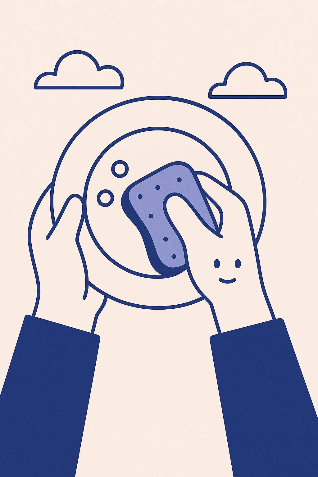 hands scrubbing a plate, clear and simple illustration emoji