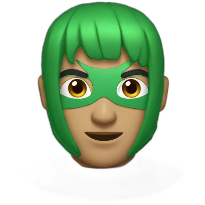A masked fighter with a green hair on his head emoji