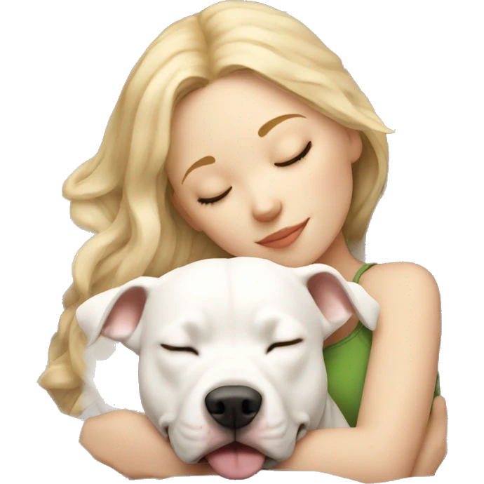 blonde girl sleeping with a white pitbull  emoji