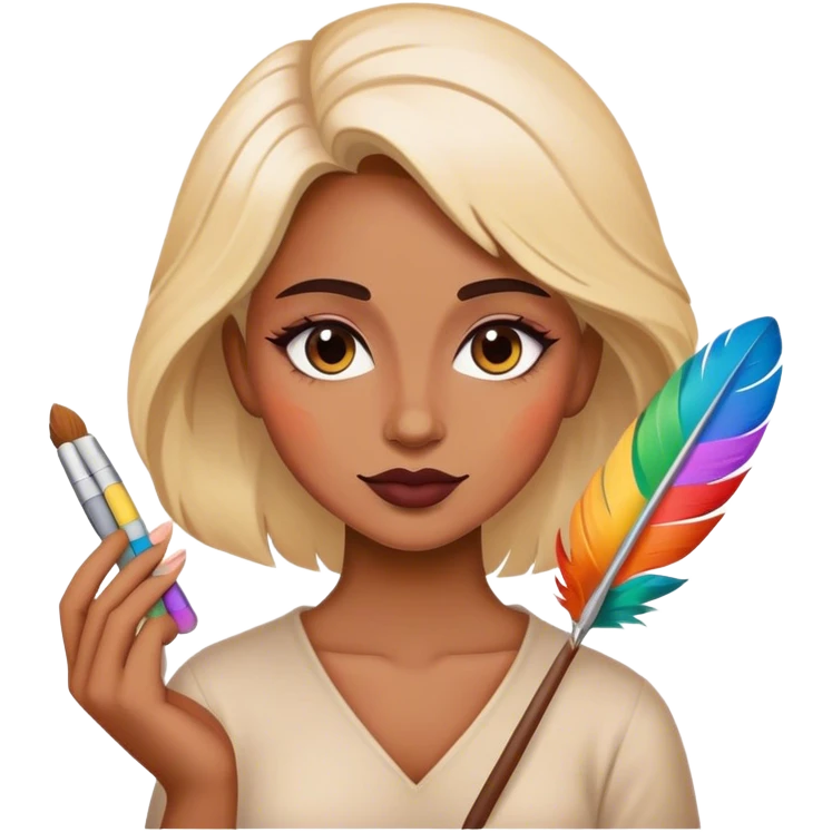 mujer artista con una pluma y una plaeta de colores  emoji